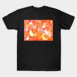 Warm Colored Watercolor Cat and Fish Bone Painting T-Shirt